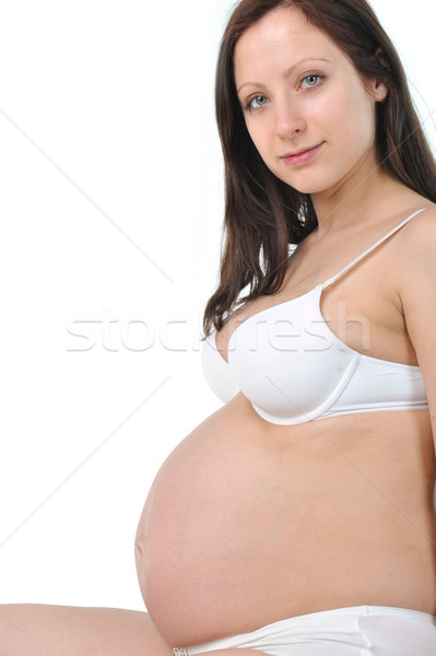 Femme enceinte séance salon souriant famille mains [[stock_photo]] © taden