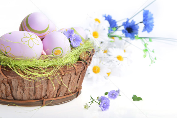 Cesta huevos de Pascua flores silvestres Pascua primavera Foto stock © taden