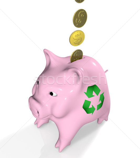 coins go into a recycling pink piggy bank Stock photo © TaiChesco