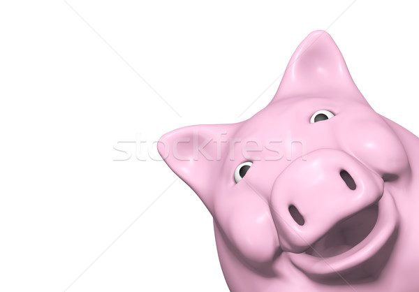 Stock photo: piggy bank is watching from a corner