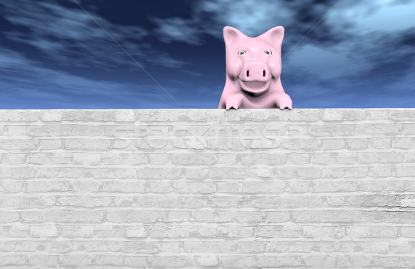 pink piggy on the wall Stock photo © TaiChesco