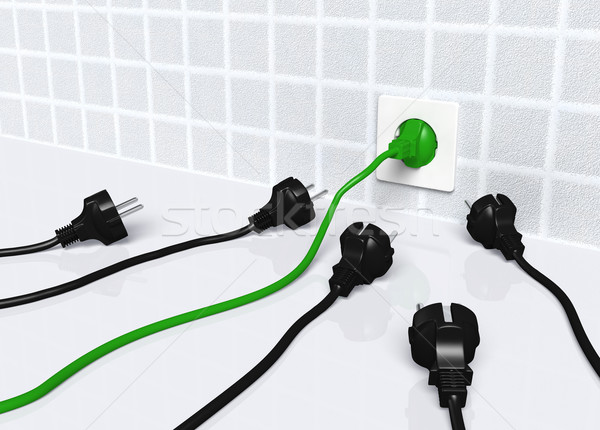 Ecological green plug into a white socket Stock photo © TaiChesco