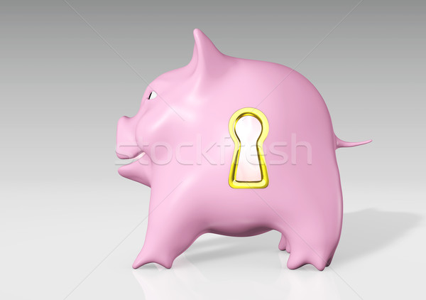 Stock photo: piggy bank with a golden keyhole