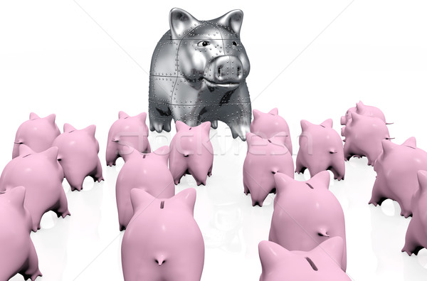 a crowd of pink piggy banks meet a stranger Stock photo © TaiChesco