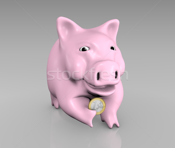 Stock photo: piggy is holding one euro