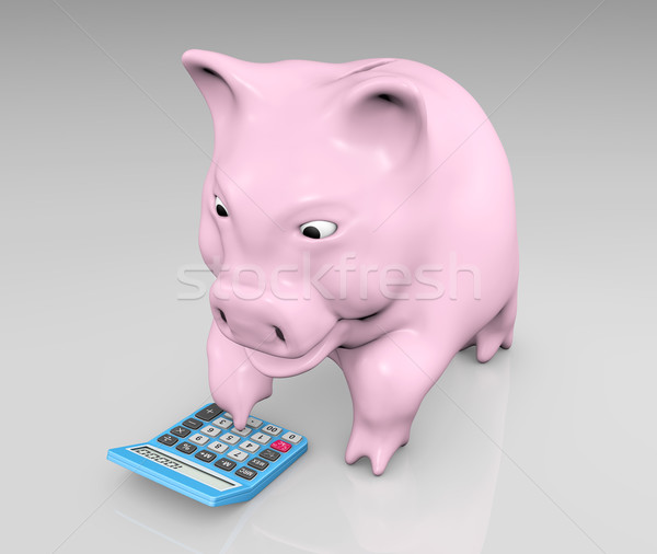 Stock photo: piggy with a calculator