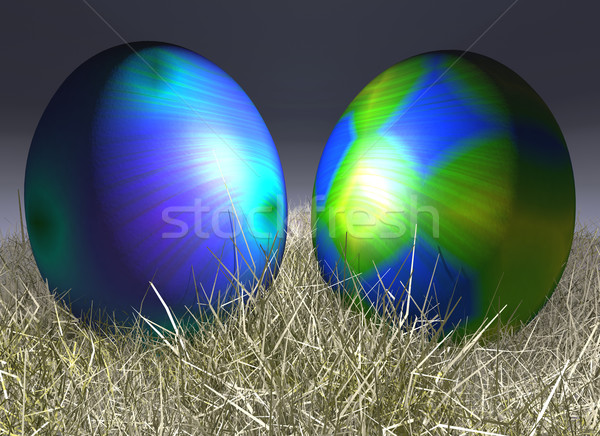 Stock photo: Easter eggs on a plan of straw