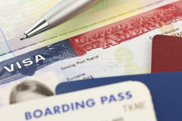 USA Visa, passports, boarding pass and pen - foreign travel  Stock photo © Taiga
