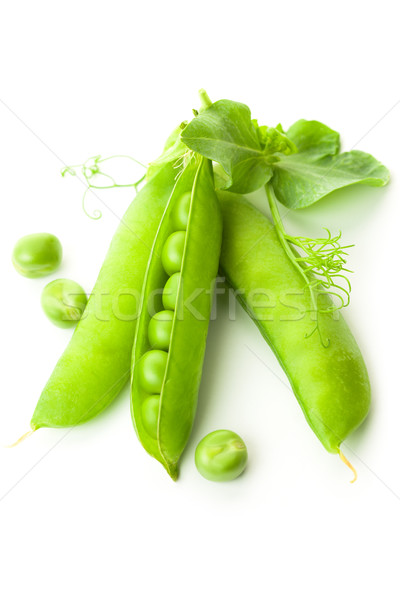 Three green  Pea's Pods Closed and Opened with leaves - isolated Stock photo © Taiga