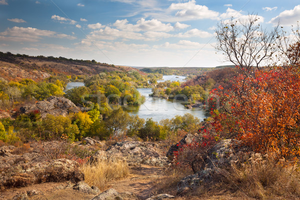 Stock photo: Colorful Trees and River - beautiful sunny autumn day, panoramic
