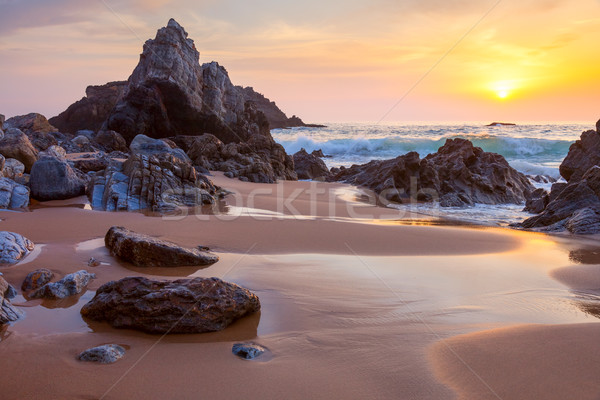  landscape of big rocks the ocean beach at sundown Stock photo © Taiga