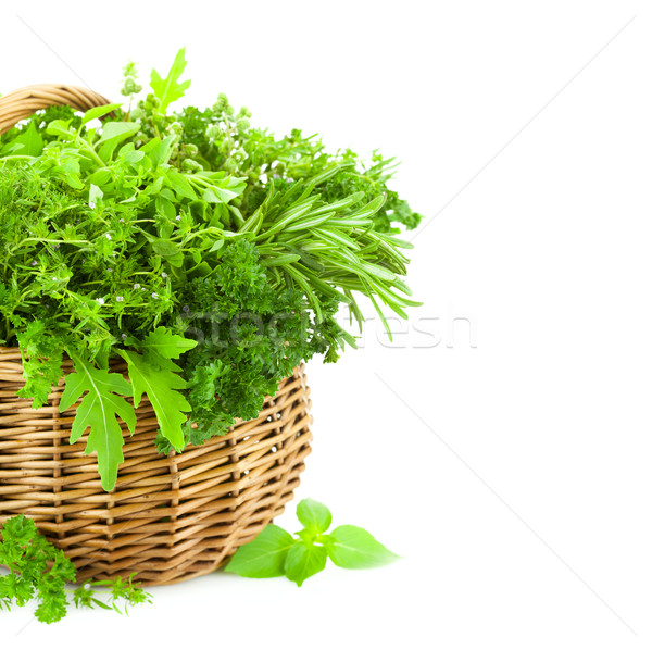 Fresh Spicy Herbs in Basket / isolated on white  Stock photo © Taiga