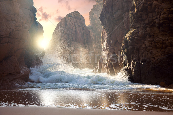  Big rocks and ocean waves at sundown  Stock photo © Taiga