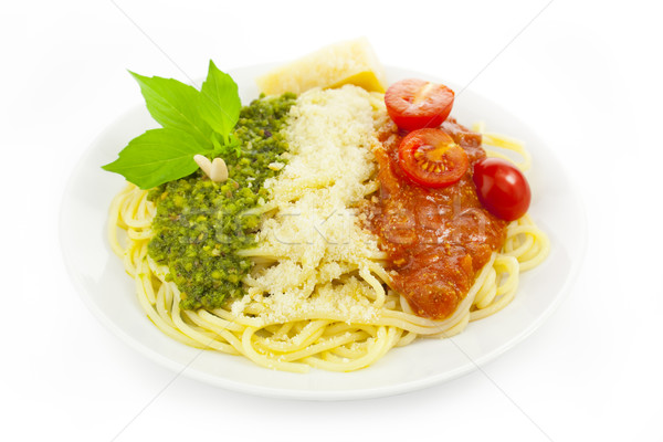 Stock photo: Italian flag - pasta with green pesto, white parmesan and red to