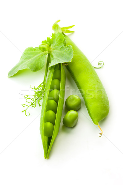 Stock photo: Pea's Pods, Opened and Closed with leaves - isolated