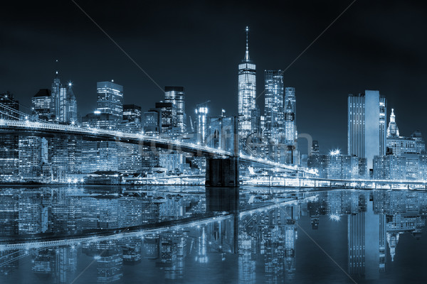 New York - Manhattan Skyline with Brooklin Bridge, blue toned Stock photo © Taiga