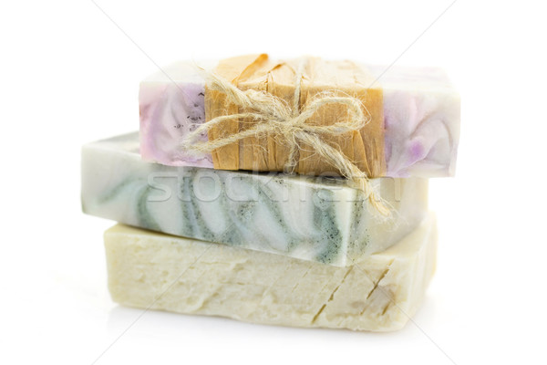 Drie stukken handgemaakt zeep geïsoleerd witte Stockfoto © Taiga