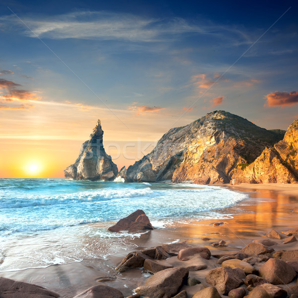 Ocean Landscape at Sundown time, beautiful rocks and stones beac Stock photo © Taiga