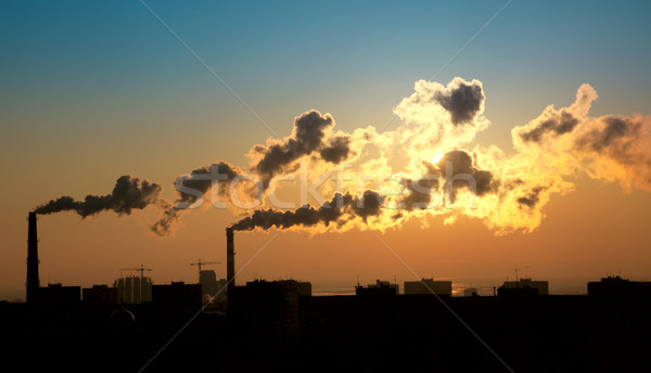 Kipufogó füst levegő szennyezés napfelkelte égbolt Stock fotó © Taiga