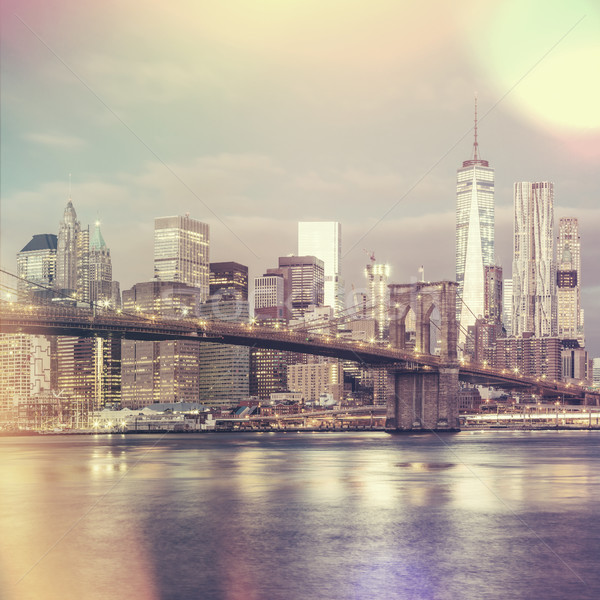 Vintage style view of  Brooklyn Bridge and Manhattan skyline, Ne Stock photo © Taiga