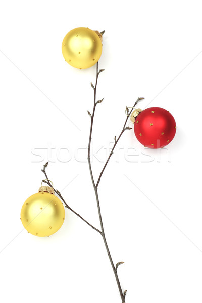 Stock photo: twig with yellow and red baubles