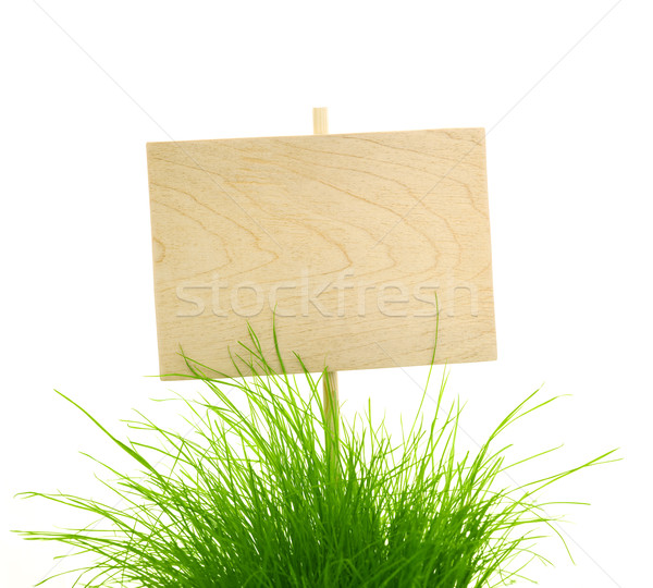 Empty Wooden Sign with Fresh Green Grass / isolated on white Stock photo © Taiga