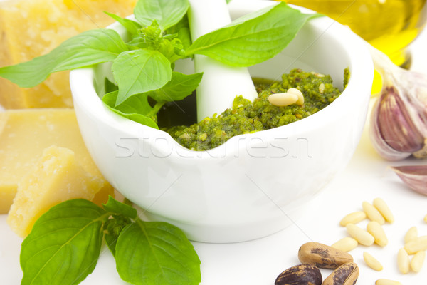 Foto d'archivio: Fresche · italiana · pesto · ingredienti · alimentare · sfondo