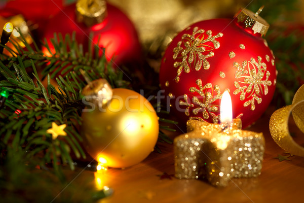 Foto stock: Dourado · vela · pinheiro · luzes