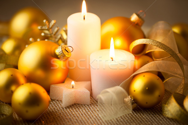 Christmas candles background with glitter and baubles Stock photo © Taiga