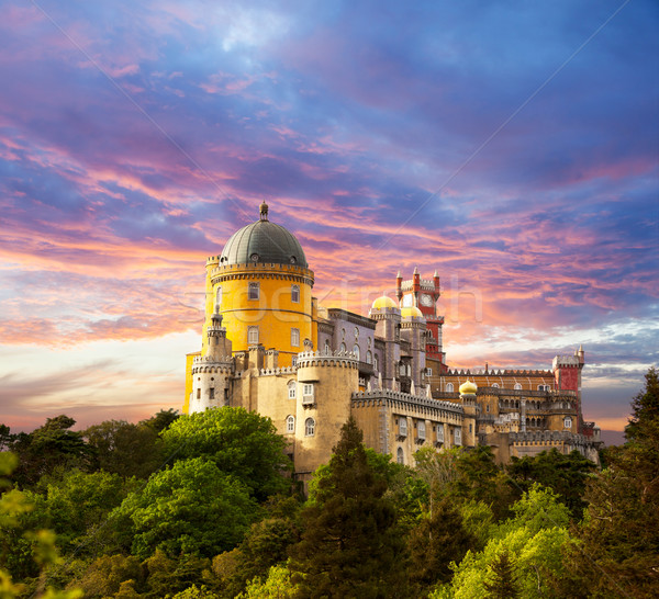 Tündér palota naplemente égbolt panoráma Portugália Stock fotó © Taiga