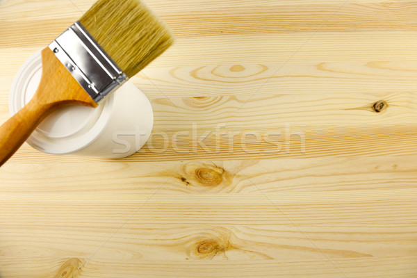 Wood texture and tin, paintbrush / covering by varnish Stock photo © Taiga