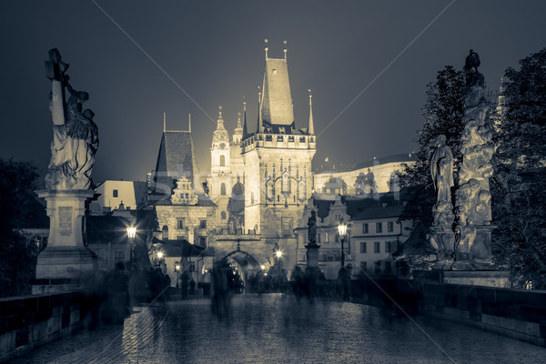 Сток-фото: известный · ориентир · моста · Прага · ночь · чешский