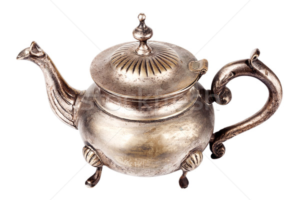 Stockfoto: Oude · theepot · antieke · zilver · witte · ontwerp