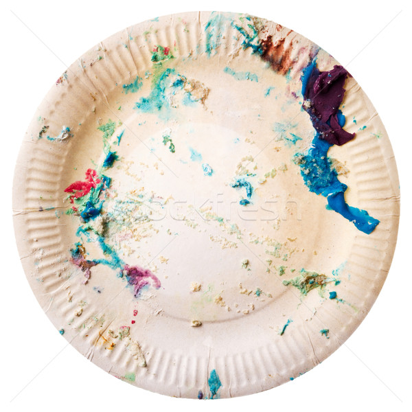 Kirli tek kullanımlık plaka kâğıt kek kırıntıları Stok fotoğraf © Taigi