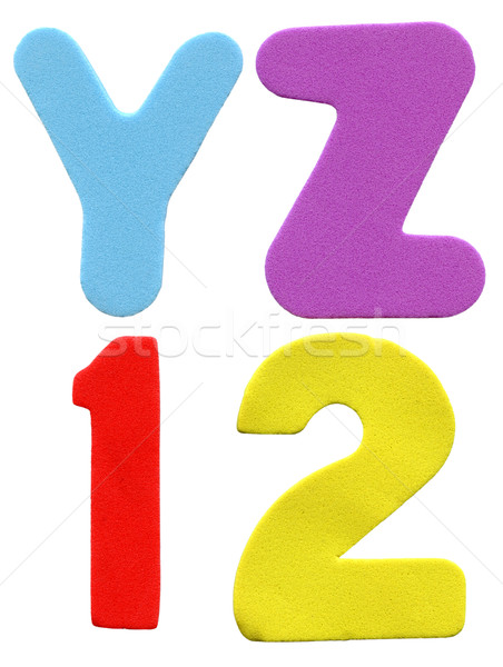Colorat spuma litere numere izolat alb Imagine de stoc © Taigi