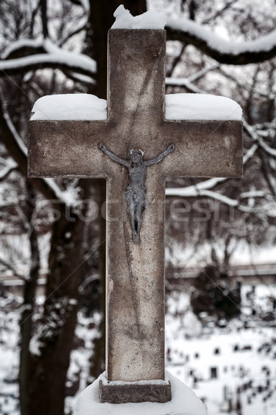 Christian cross covered with snow Stock photo © Taigi