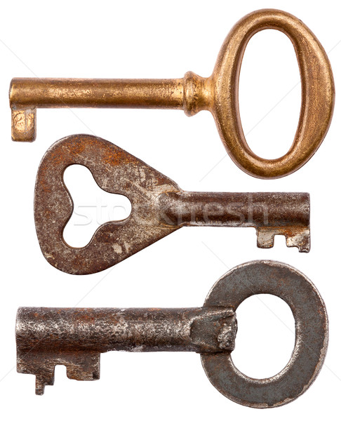 Starych klucze zardzewiałe odizolowany biały tekstury Zdjęcia stock © Taigi