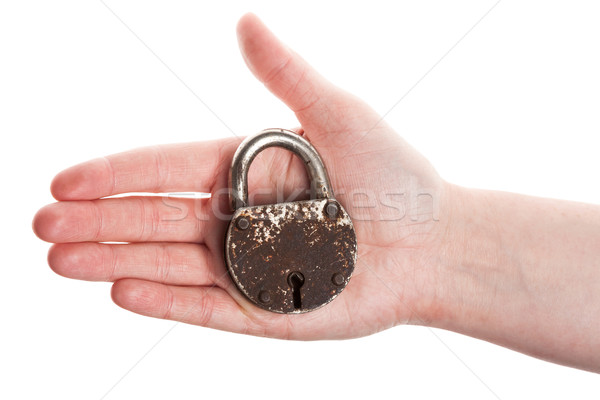 Hand holding old padlock Stock photo © Taigi