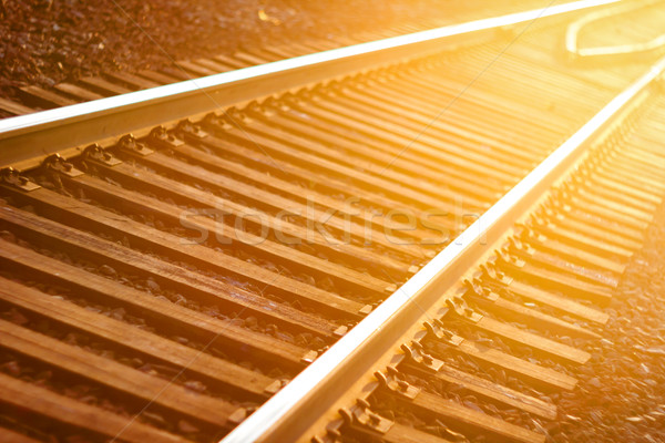 Foto stock: Centrado · ferrocarril · tema · puesta · de · sol · viaje