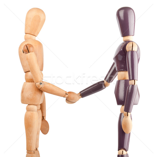 Wooden dummies shaking hands Stock photo © Taigi