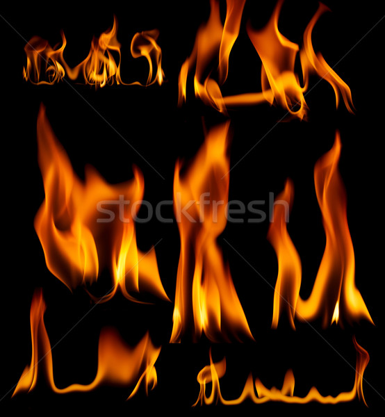 Szett tűz lángok izolált fekete absztrakt Stock fotó © Taigi