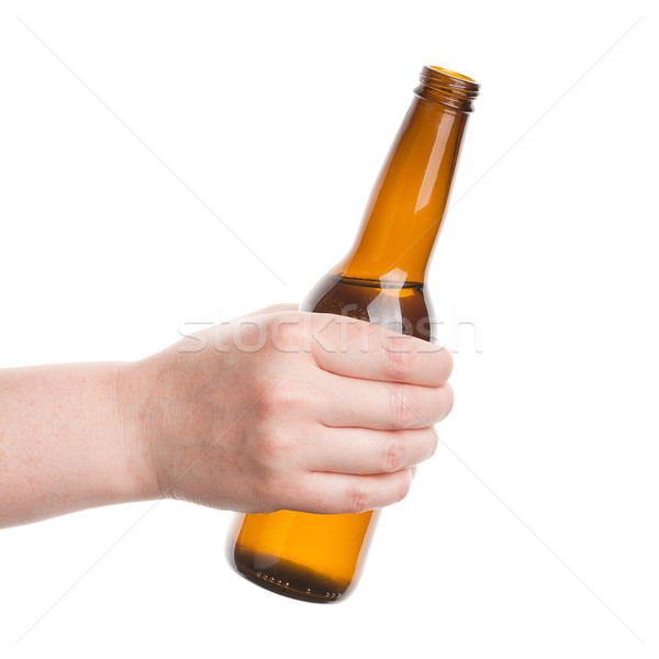 Foto stock: Mão · isolado · branco · cerveja · luz