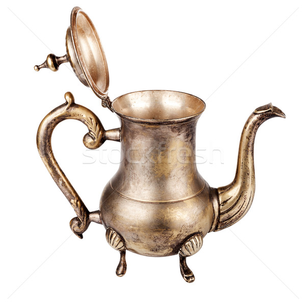 Vechi ceainic antic argint deschide izolat Imagine de stoc © Taigi