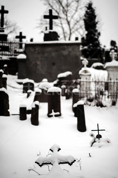 Christian Kreuz bedeckt Schnee verschwommen Bild Stock foto © Taigi