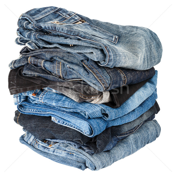 Foto stock: Jeans · isolado · branco · grupo · tecido