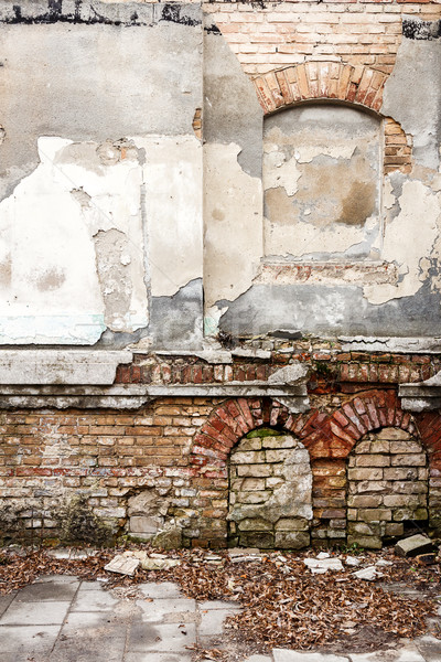 Stockfoto: Oude · verlaten · muur · omhoog · Windows · architectuur