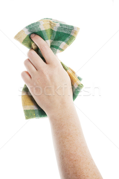 Kéz takarítás ruha kockás izolált fehér Stock fotó © Taigi