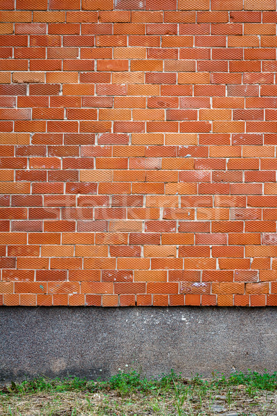 Stock foto: Rot · Backsteinmauer · gepunktete · grünen · Gras · Haus · Textur