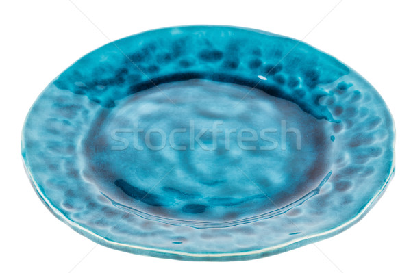 [[stock_photo]]: Bleu · poterie · plaque · isolé · blanche