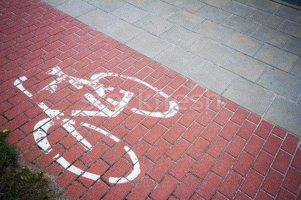 Foto stock: Bicicleta · senalización · de · la · carretera · pintado · pavimento · textura · calle